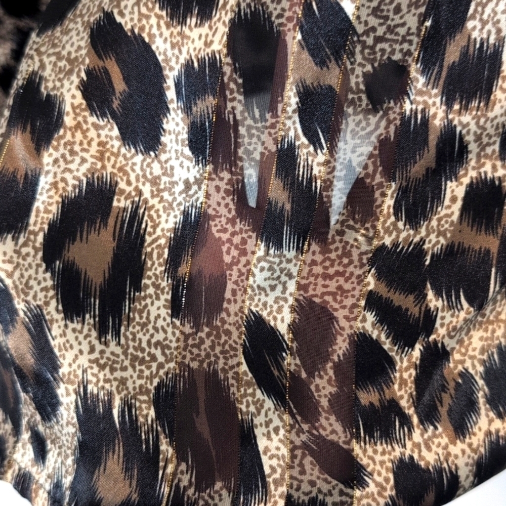 Vintage Martinique 90s Leopard Animal Print Semi-Sheer Long Sleeve Top Sz 12 - Picture 3 of 5